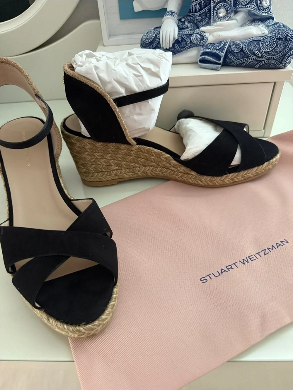♥️Stuart Weitzman Black Suede Mirela Espadrille Wedge Sandals♥️